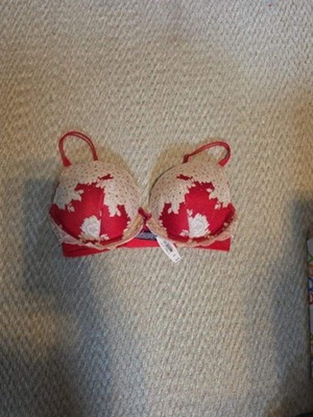 NWT Victoria's Secret 36C Push-Up Bra Dream Angels/Very Sexy 2012 Red/Tan Bling